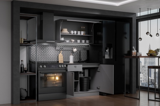 Кухонный Гарнитур "Энни" (1,0 м)  Графит серый/Черный				