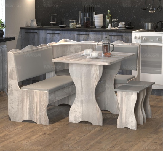 Кухонный уголок "Миссия" с полкой ЛДСП лофт к/з Basel Grey