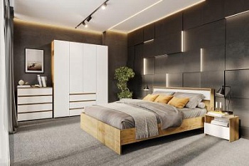 Спальня "Некст 1" Дуб Золотой/Белый