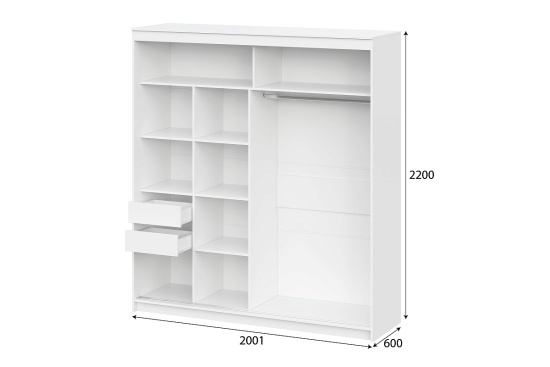 Шкаф-купе "ШКП 3" (2,0) Серия 2 Белый текстурный