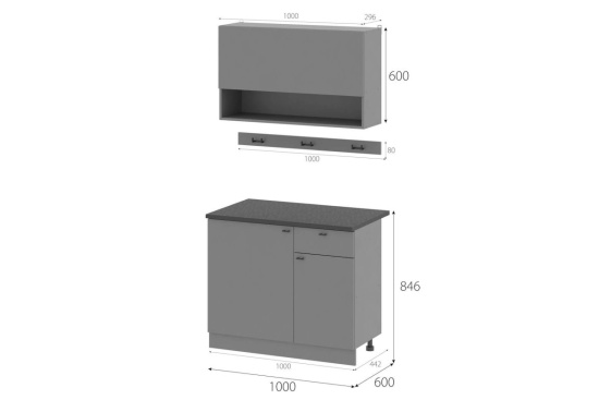 Кухонный Гарнитур "Энни" (1,0 м)  Графит серый/Черный				