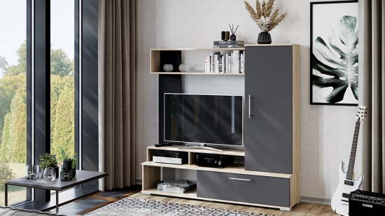 Стенка Сиена Дуб Сонома/Графит серый