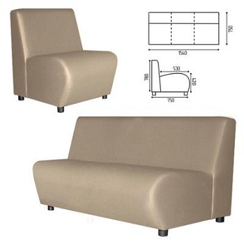 Диван мягкий трехместный "Клауд", "V-600", 1540х750х780 мм, без подлокотников, экокожа, бежевый 