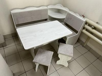 Кухонный уголок "Миссия" с полкой бетон пайн,велюр св-серый