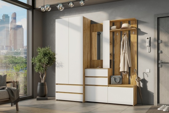Модульная прихожая "Некст 1" Дуб золотой/Белый