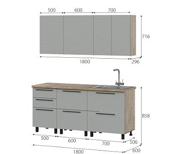 Модульная кухня "Этна" Софт Грей без столешницы