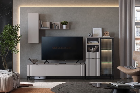 Гостиная "Рич К3" (кашемир/фрапучино матовый/черный)