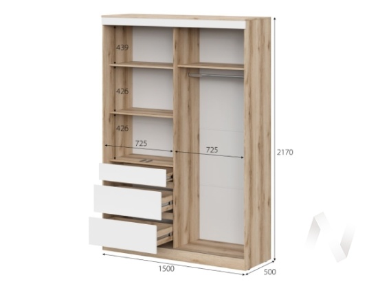 Шкаф-купе + комплект зеркал 1.5 м МС Брауни