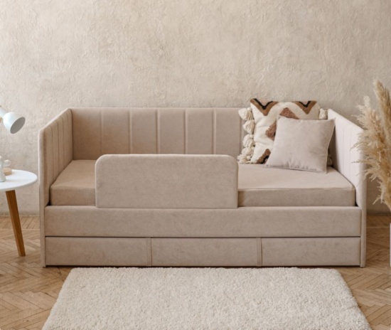 Детский диван-кровать DREAM line 90*180 в полоску с матрасом и чехлом