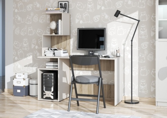 БОХО Стол письменный СП-001, Дуб крафт серый / Кашемир