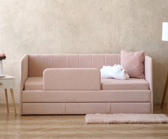 Детский диван-кровать DREAM line 90*180 в полоску с матрасом и чехлом