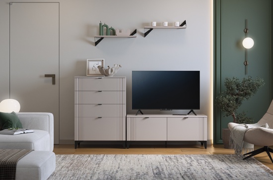 Гостиная "Рич К1" (кашемир/фрапучино матовый/черный)