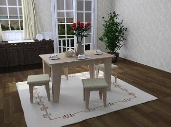 Обеденная зона ЭВКАЛИПТ (стол+4 табурета) Ясень темный