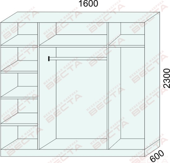 Шкаф распашной со штангой и полками 1,6м